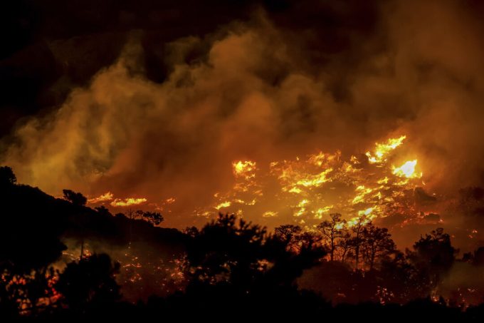wildfire-rages-near-porto-germeno,-greece
